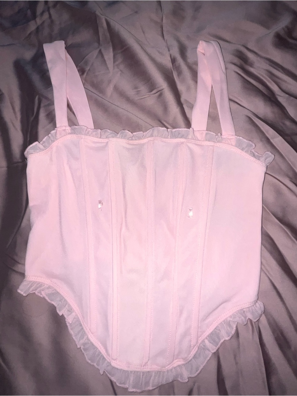 Edikted Light Pink Ruffle Corset Tank